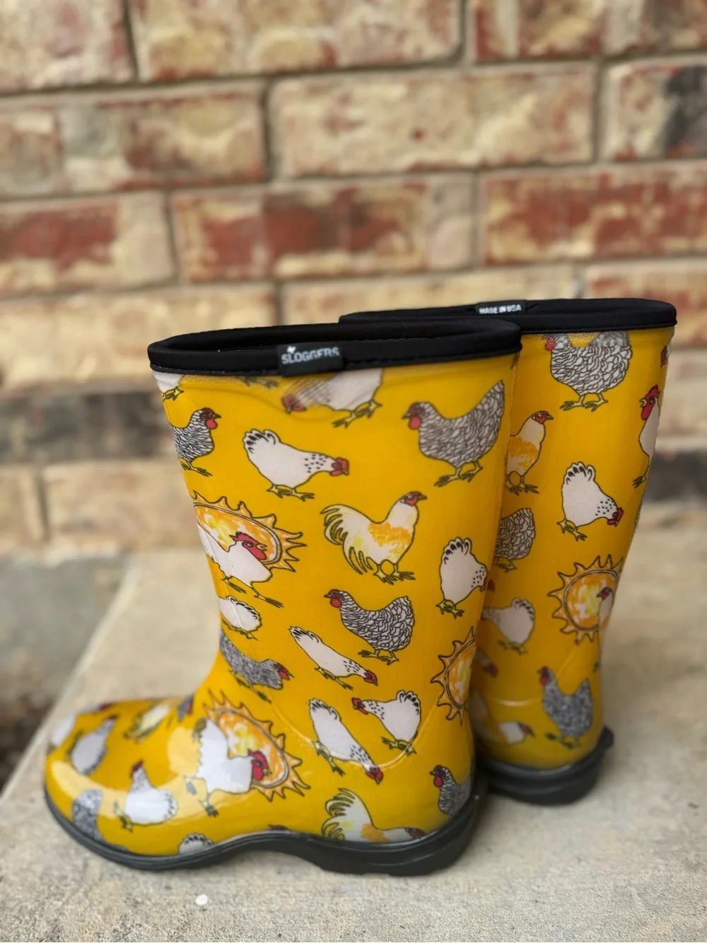 Sloggers Yellow Chicken Print Waterproof Rain Boots